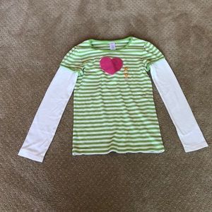 Green and white striped shirt.